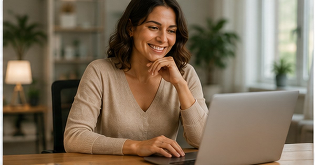 Mesa de atendimento com várias telas ativas e calma controlada, paleta azul Secretária Virtual